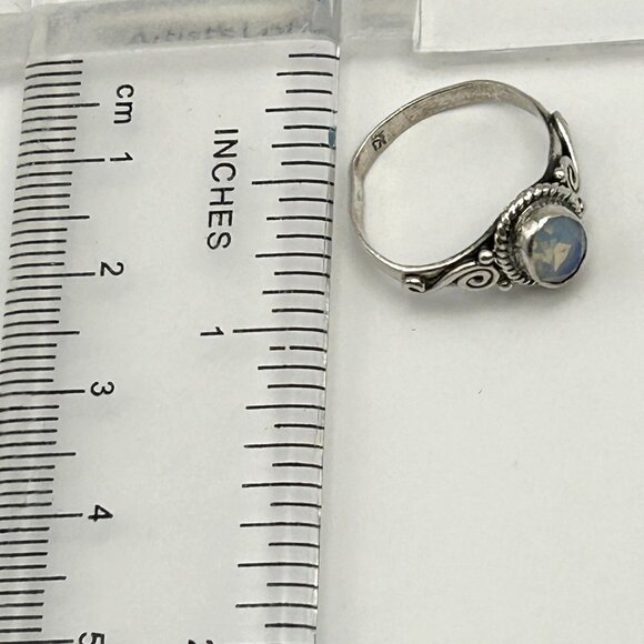 Sterling Silver 925 Rainbow Stone Ring Size 5.5 Artisan Scroll Design - Picture 6 of 13
